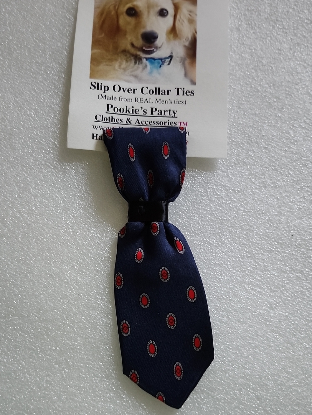 Hand Crafted Navy and Red Slip-Over Dog Collar Tie